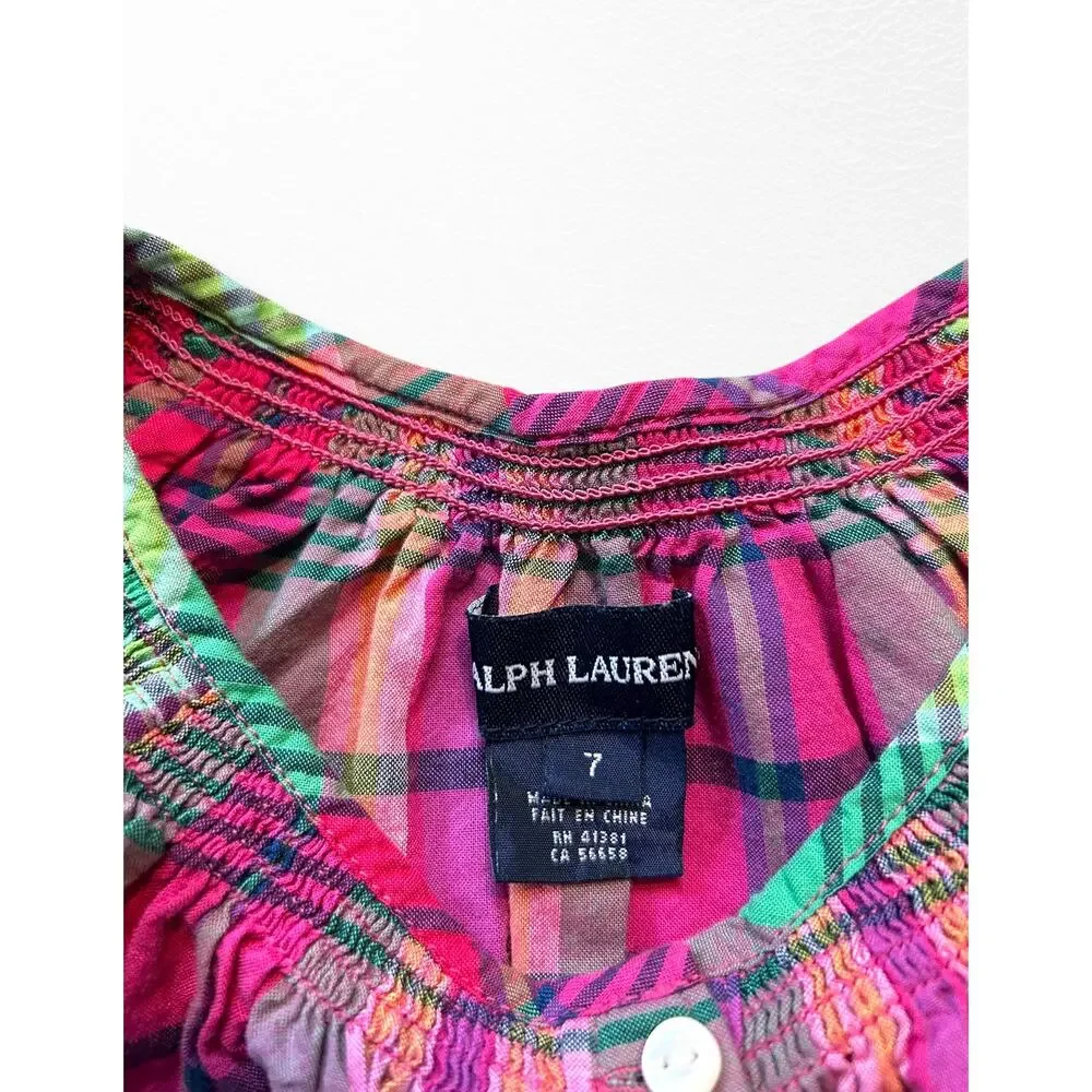 Ralph Lauren Girls’ Madras Plaid Blouse, Size 7